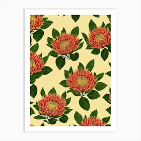 Proteas Repeat Retro Flower Art Print