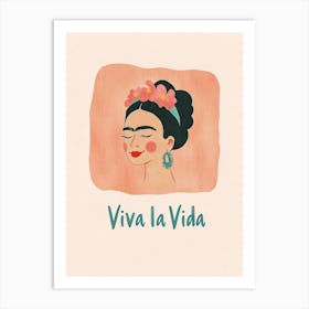 Frida Kahlo Viva La Vida Text, Pastel Portrait Illustration Art Print