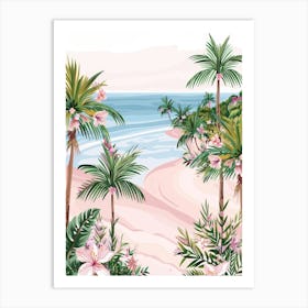 Pink Palm Trees On The Beach Art Print