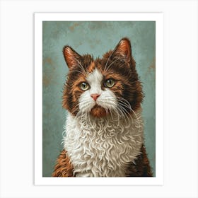 Selkirk Rex Cat Relief Illustration 4 Art Print