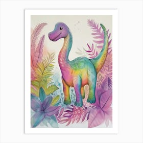 Rainbow Amargasaurus Dinosaur Illustration 2 Art Print