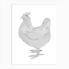 Rooster In Black And White animal lines art Art Print