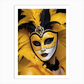 A Woman In A Carnival Mask, Yellow And Black (18) Art Print