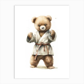 Judo Teddy Bear Painting Watercolour 4 Art Print