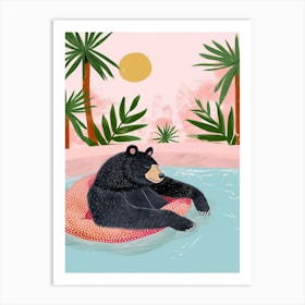 American Black Bear Relaxing In A Hot Spring Storybook Illustration 4 Art Print