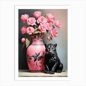 Cat And Roses art print Art Print