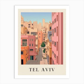 Tel Aviv Israel 3 Vintage Pink Travel Illustration Poster Art Print
