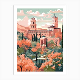 The Alhambra   Granada, Spain   Cute Botanical Illustration Travel 1 Art Print