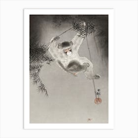 Monkey Hanging From Bamboo Branch, Ohara Kosan Art Print