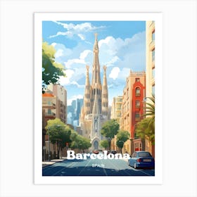 Barcelona Spain Catalonia Modern Travel Art Illustration Art Print