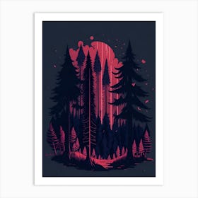 A Fantasy Forest At Night In Red Theme 4 Art Print
