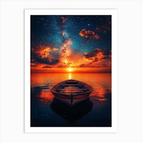 Sunset In A Boat Art Print