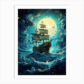 Pirate Ship In The Sea Art Print