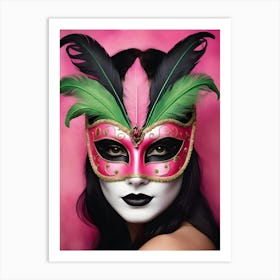 A Woman In A Carnival Mask, Pink And Black (35) Art Print