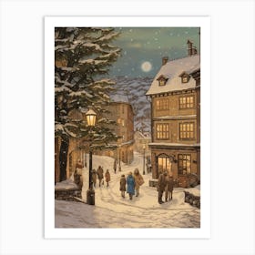 Vintage Winter Illustration Cesky Krumloy Czech Republic 3 Art Print