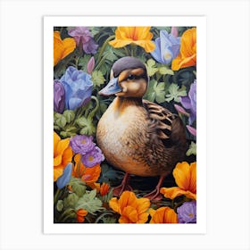 Floral Ornamental Painting Of A Duck 2 Art Print