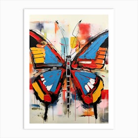 Butterfly blue, yellow in Basquiat's Style Art Print