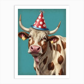 Birthday Cow Canvas Print Art Print