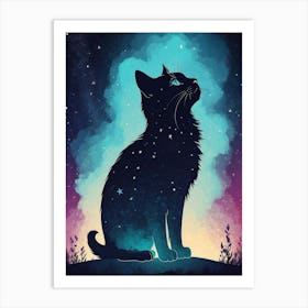 Black Cat In The Night Sky Art Print