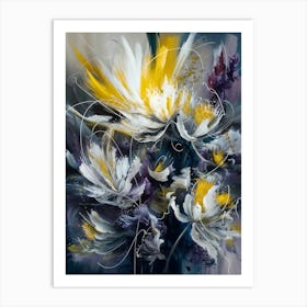 Abstract White Flowers in Vibrant Splash Art Print