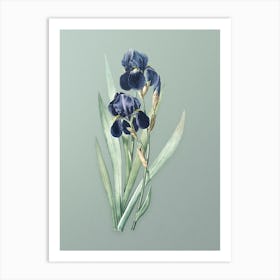 Vintage German Iris Botanical Art on Mint Green n.0722 Art Print