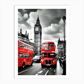 Red Double Decker Buses In London Art Print