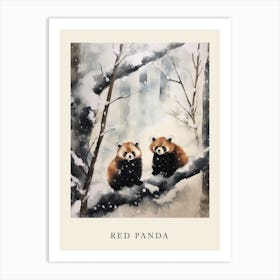 Winter Watercolour Red Panda 1 Poster Art Print