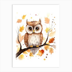 N Owl Watercolour In Autumn Colours 3 Art Print