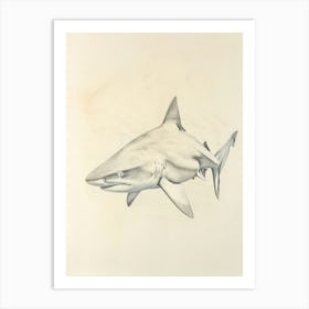 Vintage Tiger Shark Pencil Illustration 2 Art Print