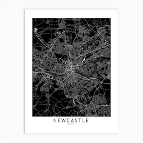 Newcastle Black And White Map Art Print