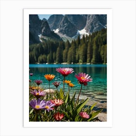 Dolomite Lake With Flowers Art Print