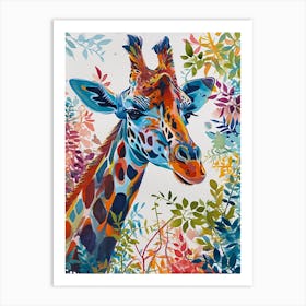 Portrait Of Giraffe With Leaves Watercolour Style Art Print