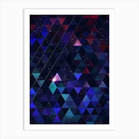 Abstract Geometric Triangle Cosmic Space Pattern in Blue n.0001 Art Print