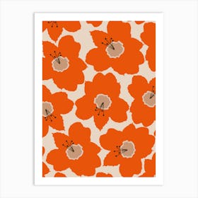 Retro Floral Orange Art Print