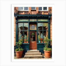 Shop Front With Potted Plants Art Print