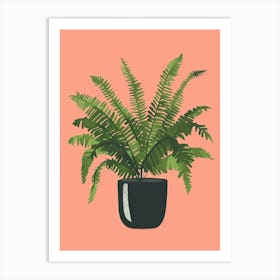 Boston Fern Plant Minimalist Illustration 3 Art Print