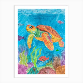 Pencil Scribble Sea Turtle In The Ocean 1 Art Print