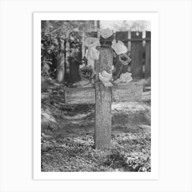 Decorated Headstone In Cemetery, New Roads, Louisiana On All Saints Day, Artificial Flowers Are Made Of Paper By Art Print