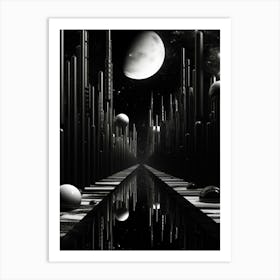 Parallel Universes Abstract Black And White 3 Art Print