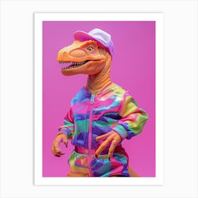 Pastel Toy Dinosaur In 80s Clothes 3 Art Print