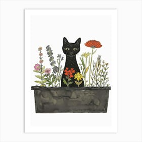 Black Cat In Flower Pot Art Print