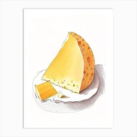Cheddar Cheese Dairy Food Pencil Illustration Art Print