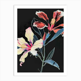 Neon Flowers On Black Hibiscus 4 Art Print