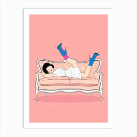 Girl Laying On Couch Art Print