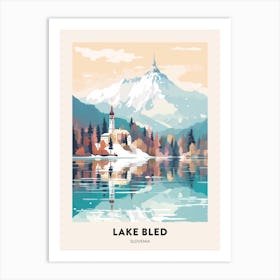 Vintage Winter Travel Poster Lake Bled Slovenia 3 Art Print