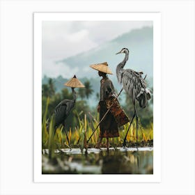 Herons In The Water Art Print