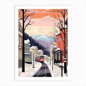 Vintage Winter Travel Illustration Bergen Norway 1 Art Print