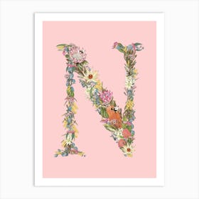 N Pink Alphabet Letter Art Print
