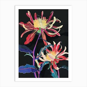 Neon Flowers On Black Chrysanthemum 3 Art Print