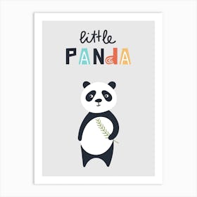Little Panda Neutral Grey Kids Art Print
